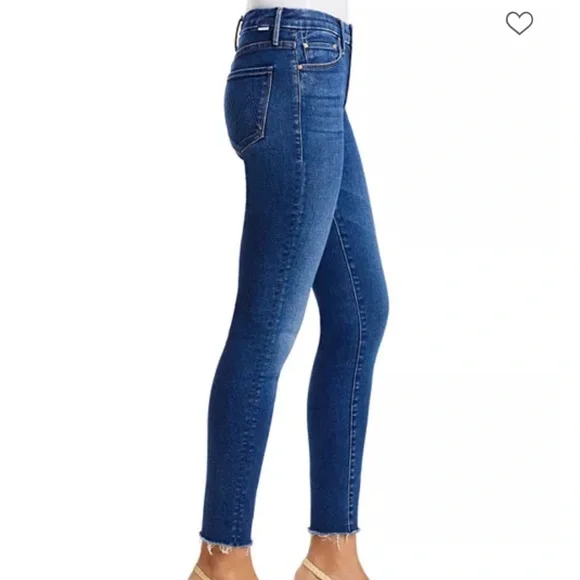 MOTHER The Looker Fray Skinny Ankle Jeans Medium Blue Denim Yakkity Yak - Picture 4 of 4